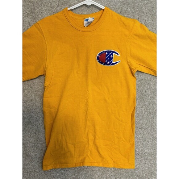 Vintage Champion Shirt Size Small Yellow Embroidered Big Blue "C" Short Sleeve - Picture 3 of 8